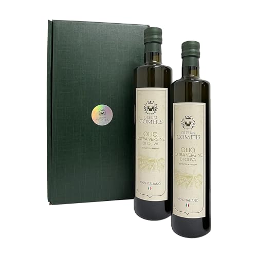 Oleum Comitis - Natives Olivenöl Extra 100% Italienisch Kaltgepresst - Geschenkbox mit 2 Flaschen à 500 ml von YesEatIs