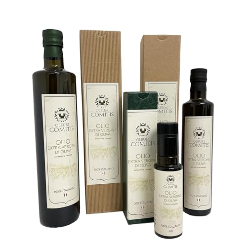 Oleum Comitis - Natives Olivenöl Extra 100% Italienisch Kaltgepresst - Geschenkset mit 3 Flaschen zu 100 ml, 500 ml und 750 ml von Yeseatis TASTE ONLINE FOOD YESEATIS.COM