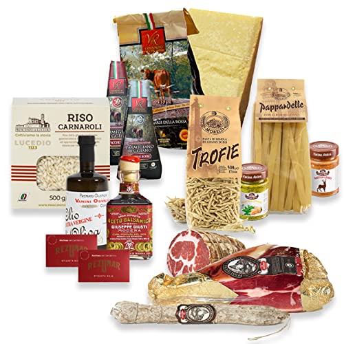 Yeseatis - Gourmet Box - Geschenkkorb mit Parmigiano Reggiano DOP, Salumi di Parma, handwerklicher Pasta, Carnaroli-Reis und gastronomischen Spezialitäten von YesEatIs