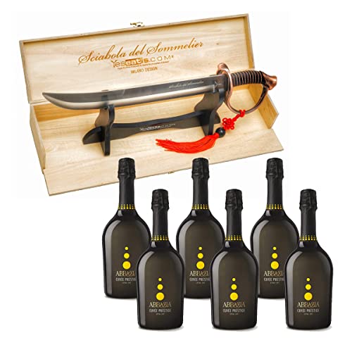 Yeseatis - Sommelier-Säbel mit Bronzegriff und 6 Flaschen Spumante Extra Dry Abbazia von Yeseatis TASTE ONLINE FOOD YESEATIS.COM