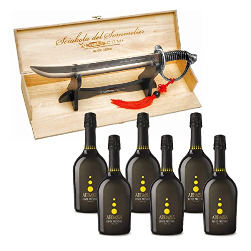 Yeseatis - Sommelier-Säbel mit Stahlgriff und 6 Flaschen Spumante Extra Dry Abbazia von Yeseatis TASTE ONLINE FOOD YESEATIS.COM