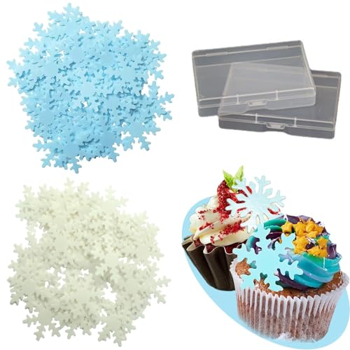 100PCS Essbare Schneeflocken Tortendeko,Schneeflocken Kuchen Dekorationen,Schloss Schneeflocke Tortendeko,für Winter Thema Geburtstag Party Kuchen(Blau+Weiß) von Ylinwtech