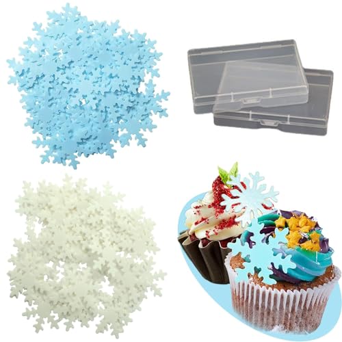 100PCS Essbare Schneeflocken Tortendeko,Schneeflocken Kuchen Dekorationen,Schloss Schneeflocke Tortendeko,für Winter Thema Geburtstag Party Kuchen(Blau+Weiß) von Ylinwtech