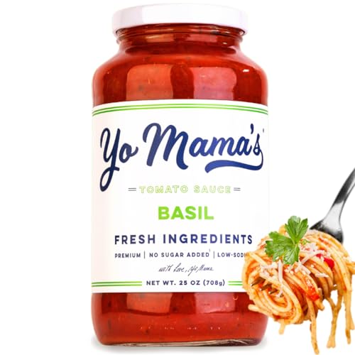 Yo Mama’s Foods Keto-Tomaten-Basilikum-Nudelsauce - ohne Zuckerzusatz, kohlenhydratarm, natriumarm, vegan, paläofreundlich und aus ganzen Tomaten ohne GVO hergestellt|25 Unzen (Packung mit 1 Stück) von Yo Mama’s Foods