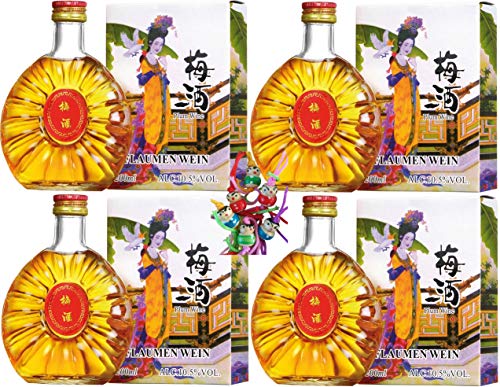 4er Pack - [ 4x 200ml ] China Plum Pflaumenwein aromatisiert alc.10,5% vol #12 + ein kleiner Glücksanhänger gratis von Yoaxia