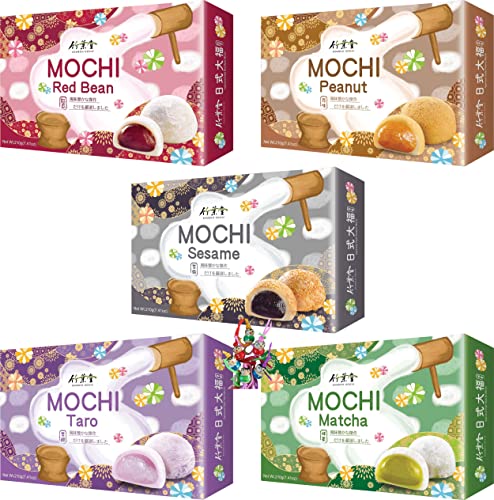 yoaxia ® - [ 1050g ] 5er Set MOCHI SELECTION mit 5 verschiedenen Sorten Klebreiskuchen | 30 geschmackvolle Mochis + ein kleiner Glücksanhänger gratis von yoaxia
