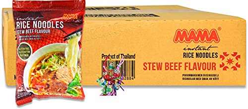 24er Pack - [ 24x 55g ] Instant Reisnudeln mit Rindfleischgeschmack/Glutenfrei/Instant Rice Noodles with Stew Beef Flavour/Gluten Free + ein kleiner Glücksanhänger gratis von Yoaxia