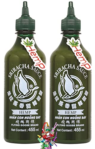 yoaxia ® - 2er Pack - [ 2x 455ml ] Grüne Sriracha Chilisauce mit Hanf und grünem Chili + ein kleines Glückspüppchen - Holzpüppchen von Yoaxia