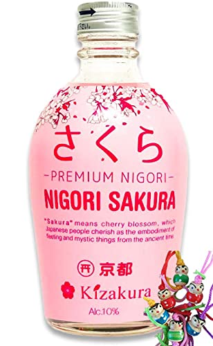 yoaxia ® - [ 300ml ] Sake Nigori Sakura (Kirschblüten) / ungefilterter Sake aus Japan, alc. 10% vol + ein kleiner Glücksanhänger gratis von Yoaxia