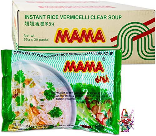 30er Pack - [ 30x 55g ] MAMA Instant Reis Vermicelli Clear Soup orientalischer Art | Klare Instant Reisnudelsuppe | Fadennudeln + ein kleiner Glücksanhänger gratis von Yoaxia