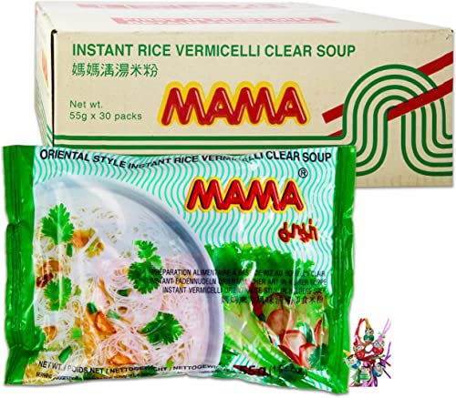 yoaxia ® - 30er Pack - [ 30x 55g ] MAMA Instant Reis Vermicelli Clear Soup orientalischer Art | Klare Instant Reisnudelsuppe | Fadennudeln + ein kleiner Glücksanhänger gratis von yoaxia