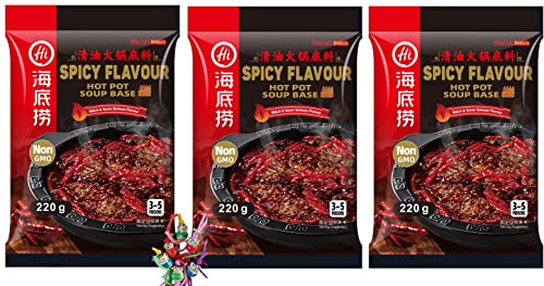 3er Pack - Spicy HOT-POT Suppen-Basis [ 3x 220g ] | scharfe Bouillon für Feuertopf + ein kleiner Glücksanhänger gratis von Yoaxia