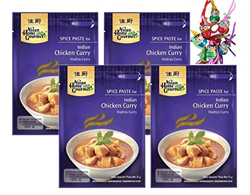 4er Pack - [ 4x 50g ] Würzpaste für Indisches Madras Curryhuhn + ein kleiner Glücksanhänger gratis von Yoaxia