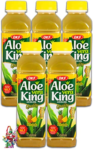 [ 5x 500ml ] Aloe Vera King Getränk ANANAS/Aloe Vera Drink inkl. 5x€0,25 Einwegpfand + ein kleiner Glücksanhänger gratis von Yoaxia