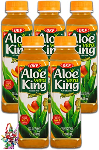 [ 5x 500ml ] Aloe Vera King Getränk MANGO Geschmack 30% Aloe / Aloe Vera Drink inkl. 5x€0,25 Einwegpfand + ein kleiner Glücksanhänger gratis von Yoaxia