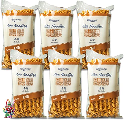 yoaxia ® - 6er Pack - [ 6x 250g ] Mie Noodles mit Chilipulver/Chili Mie Nudeln ohne Ei/Wok Nudeln + ein kleiner Glücksanhänger gratis von The Great Canadian Tea