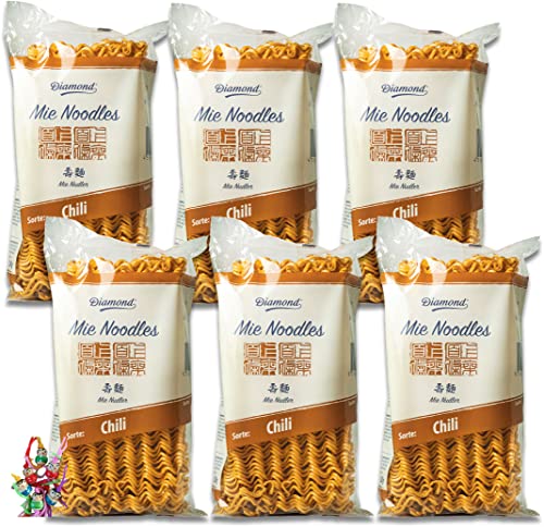 yoaxia ® - 6er Pack - [ 6x 250g ] Mie Noodles mit Chilipulver/Chili Mie Nudeln ohne Ei/Wok Nudeln + ein kleiner Glücksanhänger gratis von yoaxia