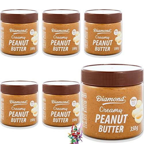 yoaxia ® - 6er Pack - [ 6x 350g ] Erdnussbutter Cremig 350g / Ohne Zuckerzusatz / Creamy Peanut Butter / Erdnusspaste + ein kleines Glückspüppchen - Holzpüppchen von Yoaxia