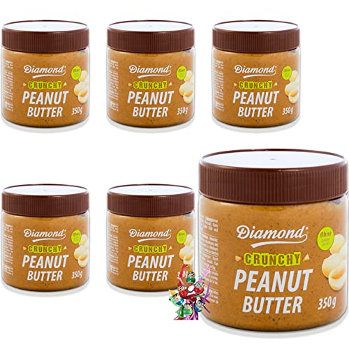 yoaxia ® - 6er Pack - [ 6x 350g ] Erdnussbutter Crunchy - mit Erdnussstückchen | Ohne Zuckerzusatz | Peanut Butter + ein kleines Glückspüppchen - Holzpüppchen von Yoaxia