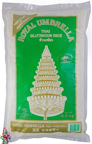 yoaxia ® Marke Set - Royal Umbrella weißer Klebreis 4,5kg | Thai Glutinous Rice | Klebereis + ein kleines Glückspüppchen - Holzpüppchen von Yoaxia
