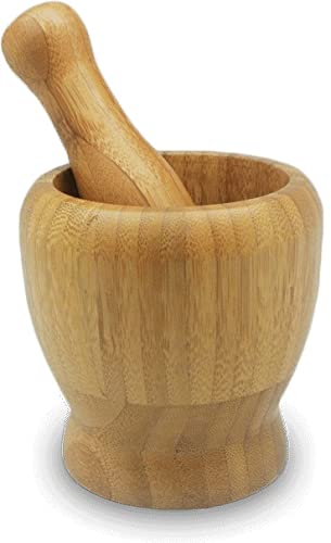 yoaxia ® - Mörser und Stößel aus Bambus [ Ø 10 cm Höhe 10 cm ] Gewürzmörser/ Kräutermörser / Holzmörser / Cocktailmörser von Yoaxia