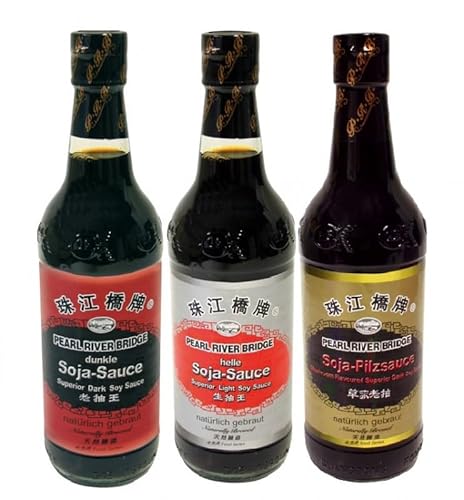 yoaxia 3er Set SOJASAUCE SELECTION mit 3 verschiedene Soja-Sauce je 500ml [dunkel, hell, Pilzaroma] von Yoaxia