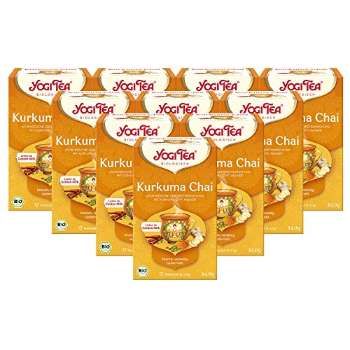 Yogi Tee 10x Kurkuma Chai Bio YOGI TEA® I leckere ayurvedische Gewürz-Tee-Mischung - perfekt geeignet für Goldene Milch I 170 Tee-Beutel - echte Bio-Qualität I Bio Chai Kurkuma Tee 10 Päckchen von YOGI TEA