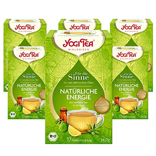 Yogi Tea - Für die Sinne, Natürliche Energie, Weißer Ayurvedischer Tee, Bio, mit Zitronen- und Bergamottöl, Yogi Tee 6er Pack, 6x17 Beutel (102 Teebeutel insgesamt), Ideal als Geschenk von Yogi Tea