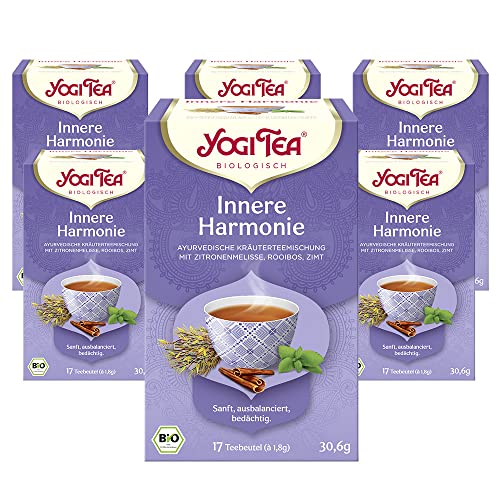 YOGI TEA, Innere Harmonie,Ayurvedischer Bio Gewürz- und Kräutertee, Mischung aus Melisse, Rooibos und Zimt, Yogi Tee 6er Pack, 6x17 Beutel (102 Teebeutel insgesamt), Ideal als Geschenk von YOGI TEA