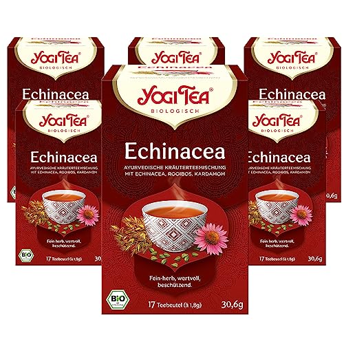 YOGI TEA Echinacea, Ayurvedischer Bio Gewürzteevon Natur aus Koffeinfrei, mit Rooibos und Gewürzen des Orients, 6x17 Beutel (102 Teebeutel insgesamt) von Yogi Tea