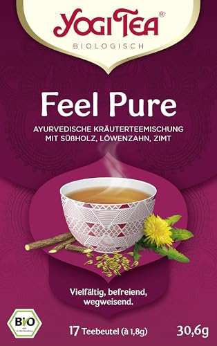 Yogi Tea Feel Pure, Ayurvedischer Bio Gewürzteevon Natur aus Koffeinfrei, Gewürzmischung aus Süßholz, Löwenzahn und Zimt, 6x17 Beutel (102 Teebeutel insgesamt) von Yogi Tea