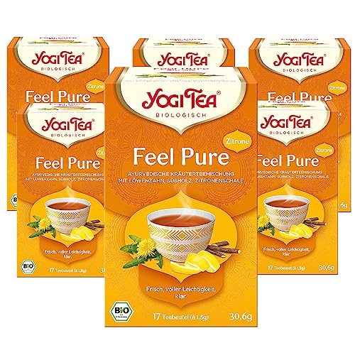 YOGI TEA Feel Pure, Ayurvedischer Bio Gewürzteevon Natur aus Koffeinfrei, mit Löwenzahn, Süßholz und Zitronenschale - 6x17 Beutel (102 Teebeutel insgesamt) von Yogi Tea