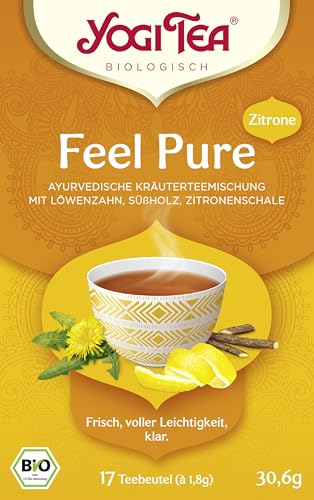 YOGI TEA Feel Pure, Ayurvedischer Bio Gewürzteevon Natur aus Koffeinfrei, mit Löwenzahn, Süßholz und Zitronenschale - 6x17 Beutel (102 Teebeutel insgesamt) von YOGI TEA