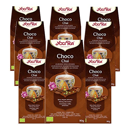 Yogi Tea - Choco Chai, Bio-Gewürz- und Kräutertee, natürlicher Schokoladengeschmack, Mischung aus Kakaoschalen, Süßholz und Zimt, losem Tee, 8 Packungen x 90 g von Yogi Tea