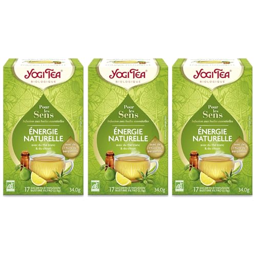 Yogi Tea - Für die Sinne, Natürliche Energie, Weißer Ayurvedischer Tee, Bio, mit Zitronen- und Bergamottöl, Yogi Tee 3er Pack, 3x17 Beutel (51 Teebeutel insgesamt), Ideal als Geschenk von Yogi Tea