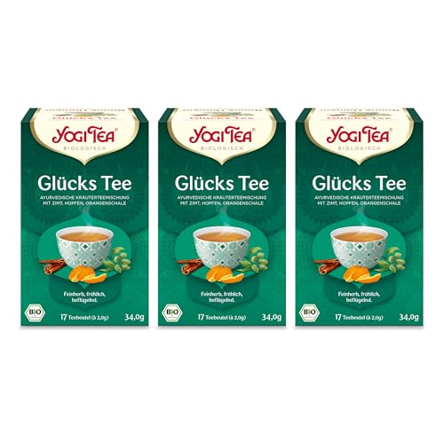Yogi Tea - Glückstee, Ayurvedischer Bio Gewürz- und Kräutertee, Teebeutel, Mischung aus Zimt, Hopfen und Orangenschale, Yogi Tee 3er Pack, 3x17 Beutel (51 Teebeutel insgesamt), Ideal als Geschenk von Yogi Tea