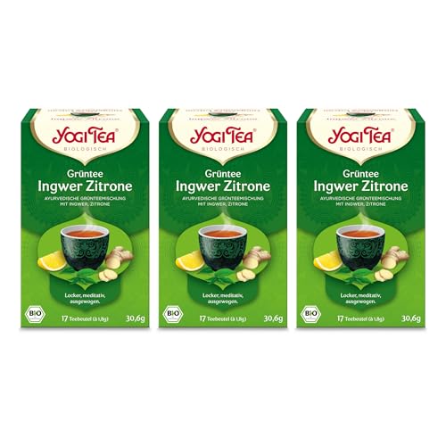 Yogi Tea - Grüntee Ingwer Zitrone, Ayurvedischer Bio Gewürz- und Kräutertee, Mischung aus Grünem Tee, Ingwer und Zitrone, Yogi Tee 3er Pack, 3x17 Beutel (51 Teebeutel insgesamt), Ideal als Geschenk von Yogi Tea