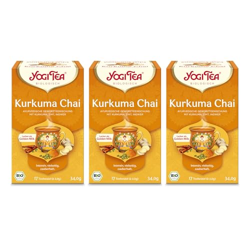 Yogi Tea - Kurkuma Chai, Ayurvedischer Bio Gewürztee - und Kräutertee, Ideal für Goldene Milch, Mischung aus Kurkuma, Zimt und Ingwer, Yogi Tee 3er Pack, 3x17 Beutel (51 Teebeutel insgesamt) von Yogi Tea