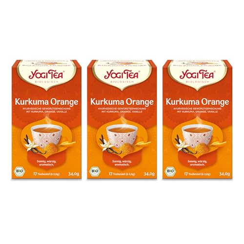 Yogi Tea - Kurkuma Orange, Ayurvedischer Bio Gewürz- und Kräutertee, Mischung aus Kurkuma, Orange und Vanille, Yogi Tee 3er Pack, 3x17 Beutel (51 Teebeutel insgesamt), Ideal als Geschenk von Yogi Tea