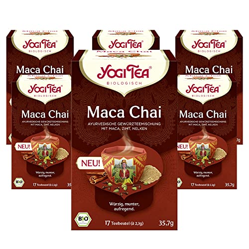 Yogi Tea - Maca Chai, Ayurvedischer Bio Gewürztee- und Kräutertee, Bio, Chai Teebeutel, Mischung aus Maca, Zimt, Nelken, Yogi Tee 6er Pack, 6x17 Beutel (102 Teebeutel insgesamt), Ideal als Geschenk von Yogi Tea