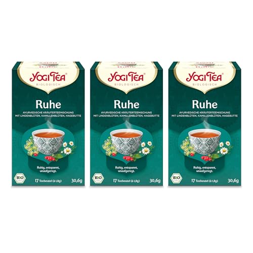 Yogi Tea - Ruhe, Ayurvedischer Bio Gewürz- und Kräutertee, von Natur aus koffeinfrei, Mischung aus Lindenblüten, Kamillenblüten und Hagebutte, Yogi Tee 3er Pack, 3x17 Beutel (51 Teebeutel insgesamt) von Yogi Tea