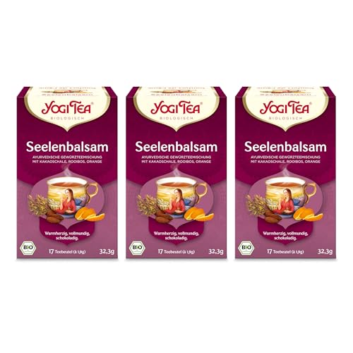 Yogi Tea - Seelenbalsam, Ayurvedischer Bio Kräutertee, Mischung aus Kakaoschalen, Rooibos und Orange, Yogi Tee 3er Pack, 3x17 Beutel (51 Teebeutel insgesamt), Ideal als Geschenk von Yogi Tea