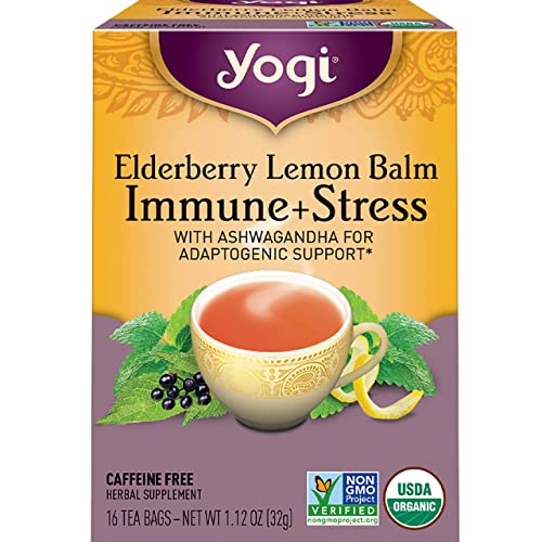 Elderberry Lemon Balm Immune and Stress Support (6 Pack) - With Ashwagandha For Adaptogenic Support - Caffeine Free - 96 Organic Herbal Tea Bags von Yogi