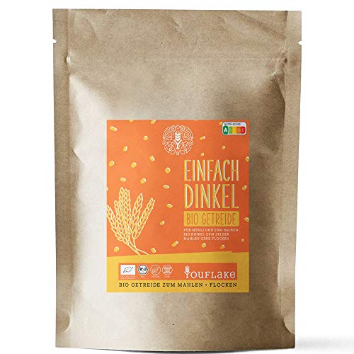 YouFlake BIO Getreide 2,5 kg BigPack | 100% Bio Getreide aus Deutschland | Getreide zum Mahlen oder Flocken | Für Müsli und zum Backen (Bio Dinkel)… von YouFlake