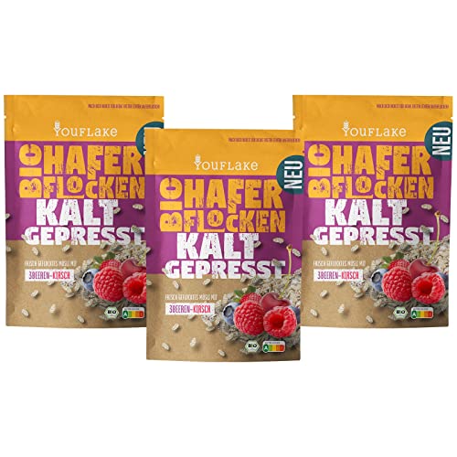 YouFlake Kaltgepresste Bio Haferflocken 3Beeren-Kirsch | 3 x 320 g | Müslimischung mit Haferflocken, Früchten und Beeren YouFlake Kaltgepresste Bio Haferflocken 3Beeren-Kirsch | 3 x 320 g | Müslimischung mit Haferflocken, Früchten und Beeren von YouFlake
