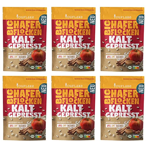YouFlake Kaltgepresste Bio Haferflocken Apfel-Zimt-Haselnuss | 6 x 320 g | Apfel-Zimt-Müslimischung mit Haferflocken und Haselnüssen YouFlake Kaltgepresste Bio Haferflocken Apfel-Zimt-Haselnuss | 6 x 320 g | Apfel-Zimt-Müslimischung mit Haferflocken und Haselnüssen von YouFlake