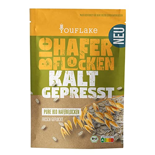 YouFlake Kaltgepresste Bio Haferflocken PURE BIO Haferflocken | 320 g | 100% frische Nackthaferflocken | schonend und frisch gepresst von YouFlake