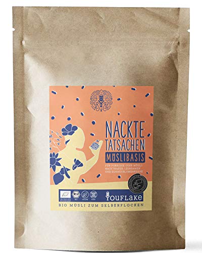 YouFlake Müsli Basis (Bio) NACKTE TATSACHEN | Müsli für Flockenquetsche | Nackthafer, Sonnenblumenkerne & Leinsamen | 2,5kg von YouFlake