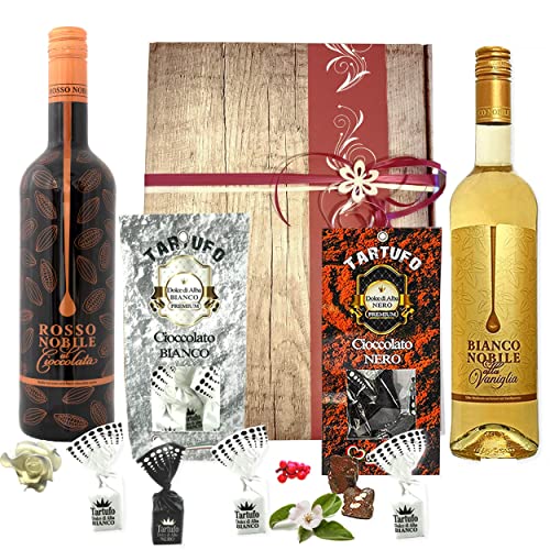 Geschenkkorb "Italien"- Italienische Genussreise mit Rot- & Weißwein, Schokoladen Tartufo Pralinen NERO & BIANCO von Yui`s Delikatessen