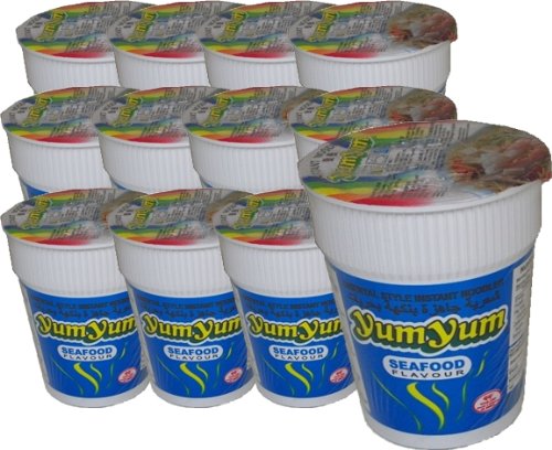 12 x Cup Nudelsuppe mit Seafood / Meeresfrüchten - yum yum 70g - asiafoodland Spar-Set inkl. 3 x gratis Real Stevia Sticks (3x2 g) von Yum Yum